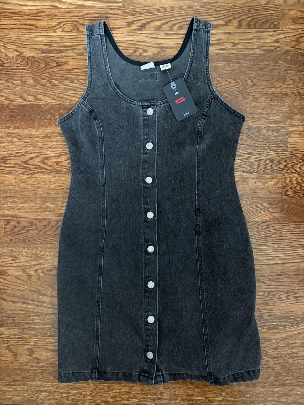 Levi's Black Washed Denim Button-Front Tank Mini Dress